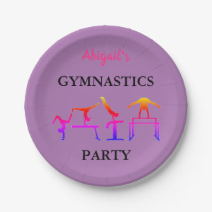 Personalise Girls Gymnastics Birthday Party Purple Paper Plate