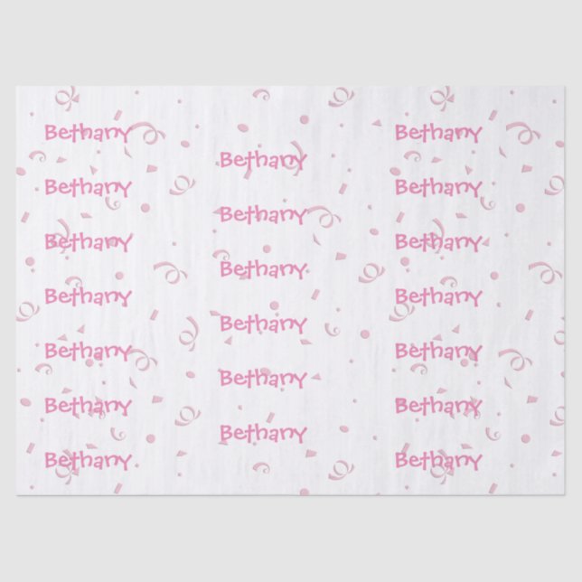 Personalise:  Girls Name All-Over Pink Confetti Tissue Paper (Front)
