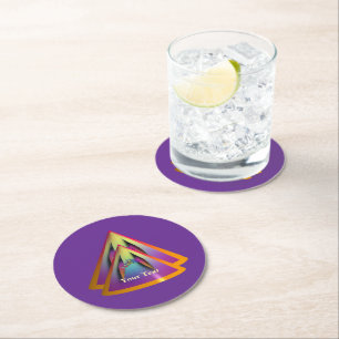 Personalise Glare Logo Double Pyramid Cone Purple  Round Paper Coaster