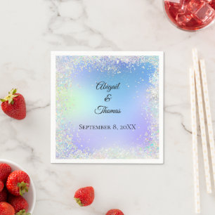 Personalise Glitter Blue Purple Wedding Anniversar Napkin