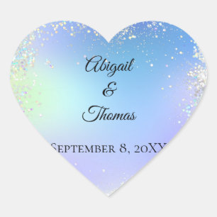 Personalise Glitter Blue Purple Wedding Bridal Heart Sticker