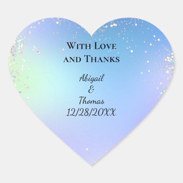 Personalise Glitter Blue Purple Wedding  Heart Sticker (Front)