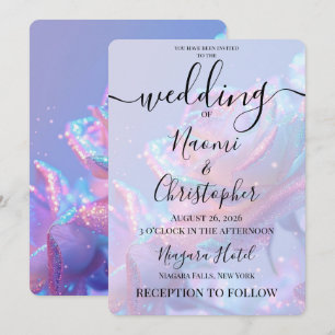 Personalise: Glitter Frosted Roses Wedding Invitation