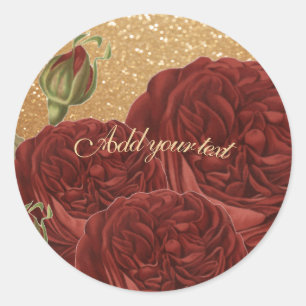 Personalise Glitter Gold and Red Roses Classic Round Sticker