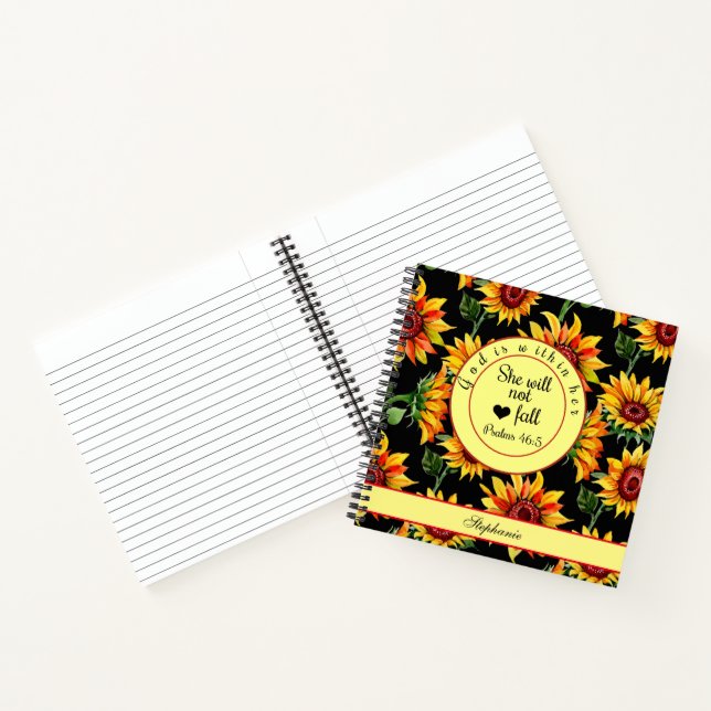 Personalise God Is Within Her  Scripture Sunflower Notebook (Inside)