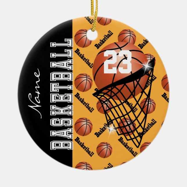 Personalise Gold Basketball Ceramic Tree Decoration (Front)
