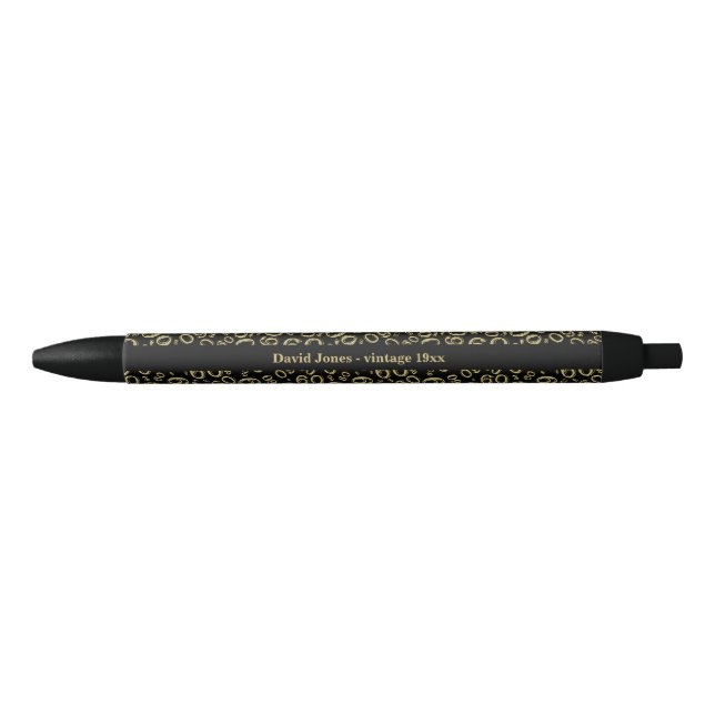 Personalise Gold/Black 60th Birthday Party Favour Black Ink Pen (Front)