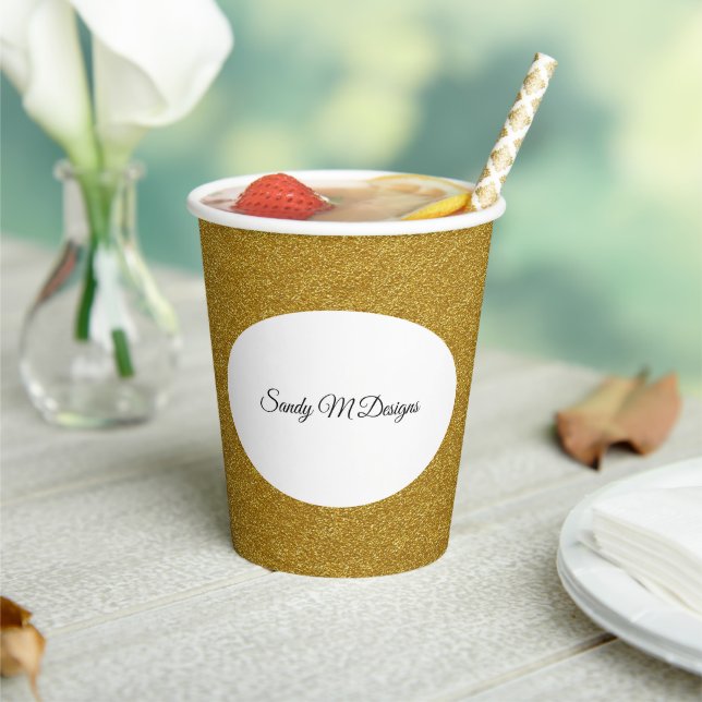 Personalise Gold Glitter Frame Image Your Name Paper Cups (Insitu)