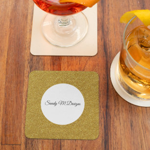 Personalise Gold Glitter Frame Image Your Name Square Paper Coaster