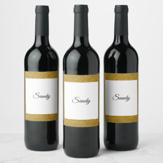 Personalise Gold Glitter Frame Image Your Name Wine Label