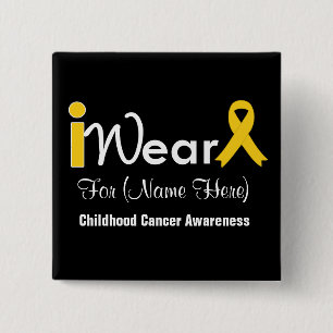 Personalise gold Ribbon Childhood Cancer 15 Cm Square Badge