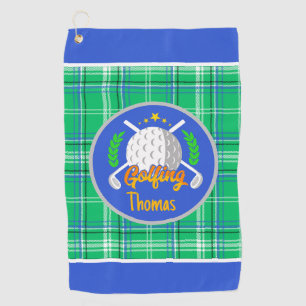 Personalise Golf Green Plaid Towel