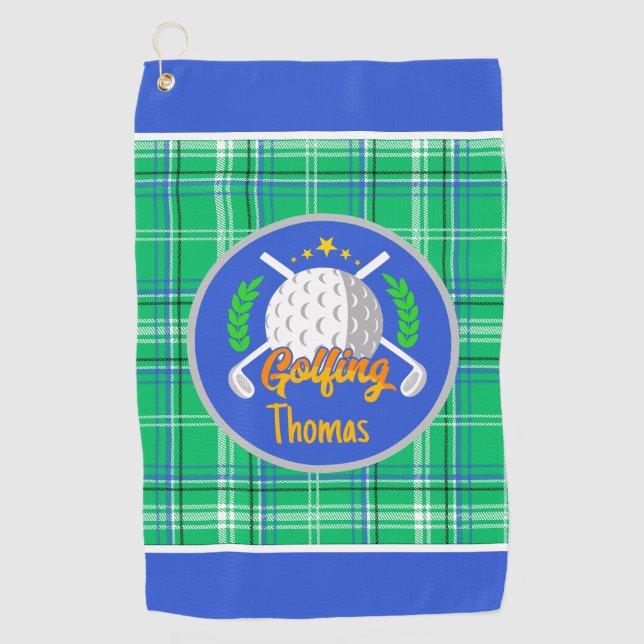 Personalise Golf Green Plaid Towel (Front)