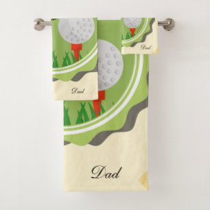 Personalise Golf Theme Yellow Fathers Day Bath Towel Set