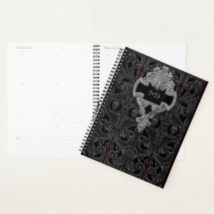 Personalise Goth Grey Ornament & Skull Planner