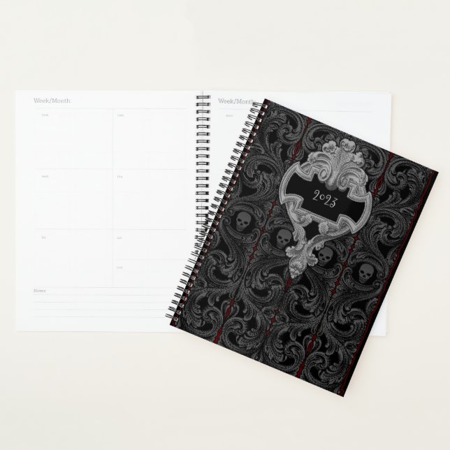 Personalise Goth Grey  Ornament & Skull  Planner (Display)