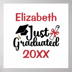 Personalise Graduation Diploma Cap Red and Black Poster