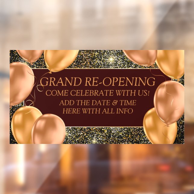 Personalise Grand Opening Re-Opening Small Busines Window Cling (Sheet 2)