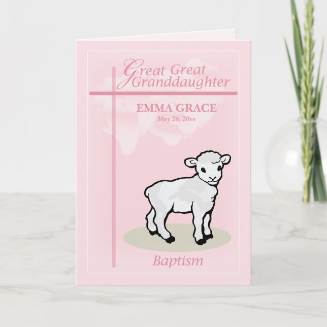 Personalise Great Great Granddaughter Baptism Pink Card (Front)