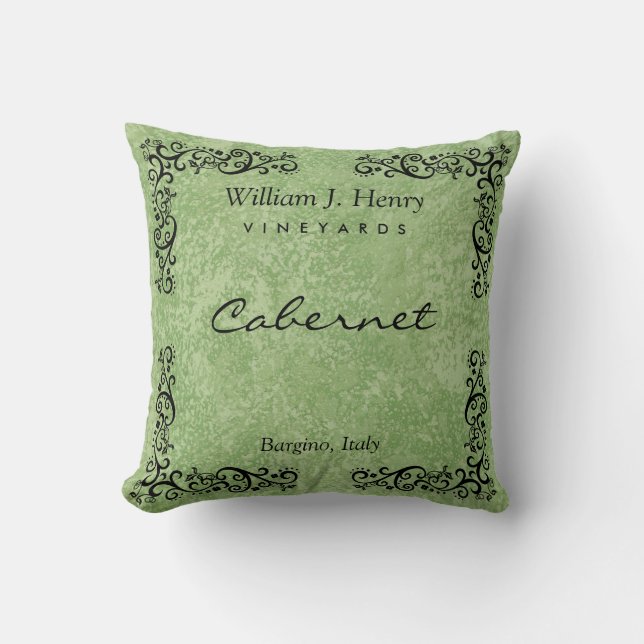 Personalise Green And Black Scroll Wine Cushion (Front)