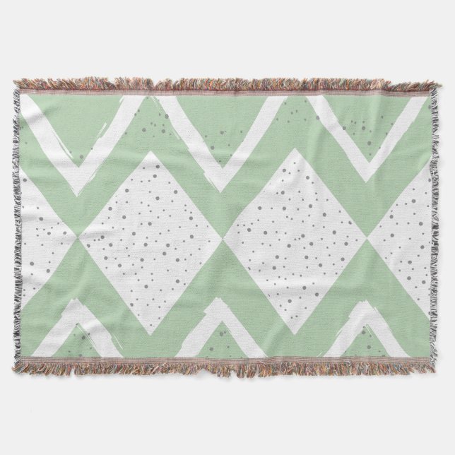 Personalise Green and Grey Zig Zag Pattern Throw Blanket (Front)