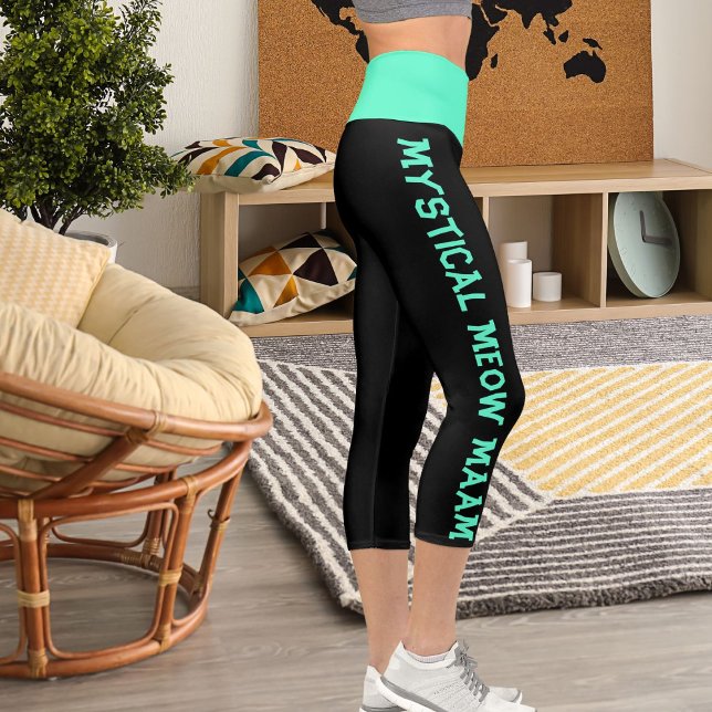 Personalise Green Blue Black Cat Themed Funny Cool Capri Leggings (Creator Uploaded)
