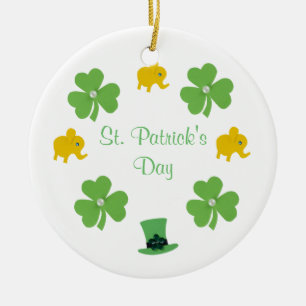 Personalise Green clover, hat for St.Patrick's day Ceramic Tree Decoration