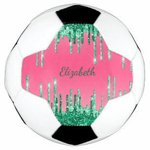 Personalise Green Glitter Drips Pink Trendy Glam  Football