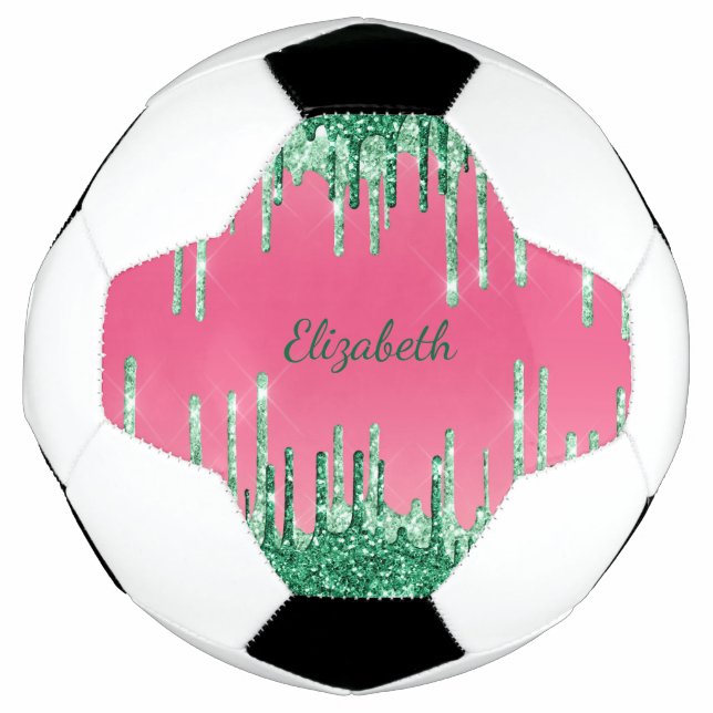 Personalise Green Glitter Drips Pink Trendy Glam  Football (Front)
