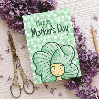 Personalise Green Hair Girl Mother's Day Card