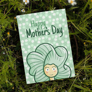 Personalise Green Hair Girl Mother's Day Card