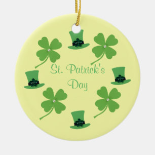 Personalise Green hat, clover for St.Patrick's day Ceramic Tree Decoration