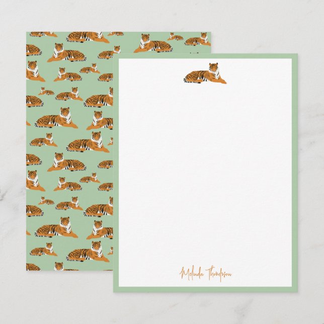 Personalise Green Orange Jungle Tiger Script Card (Front/Back)