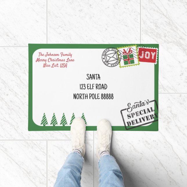 Personalise Green Santa Letter Christmas Doormat (Indoor)