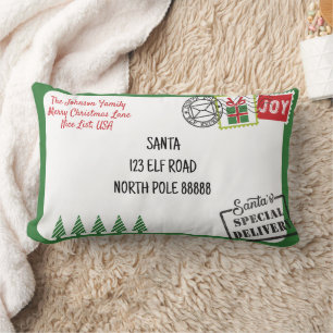Personalise Green Santa Letter Christmas Lumbar Cushion