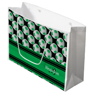 Personalise Green Soccer Balls Large Gift Bag