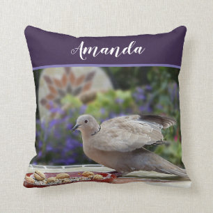 Personalise Greenery Purple Flowers Bird Dove Cushion