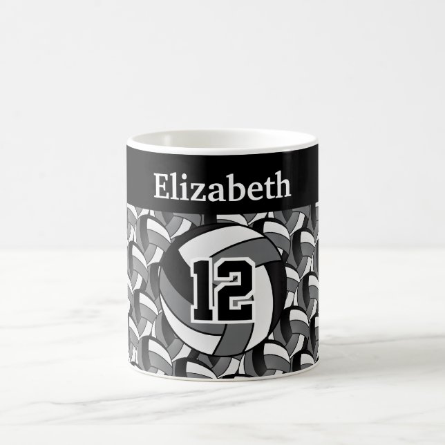 Personalise Grey, Black and White Volleyball Coffee Mug (Center)