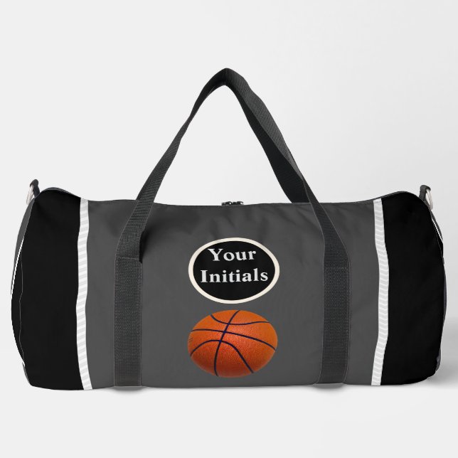 Personalise Grey Black Basketball Duffle Bag (Front)