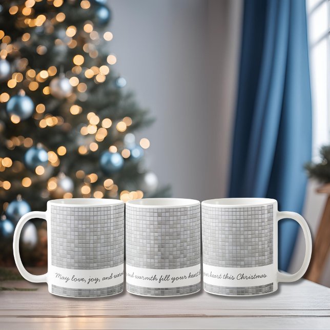 Personalise Grey Mosaic Warm Wishes Coffee Mug (Custom Disco-Christmas Mug Personalized Text)