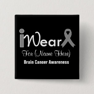 Personalise Grey Ribbon Brain Cancer 15 Cm Square Badge