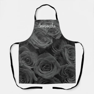 Personalise Grey roses elegant grey floral photo   Apron