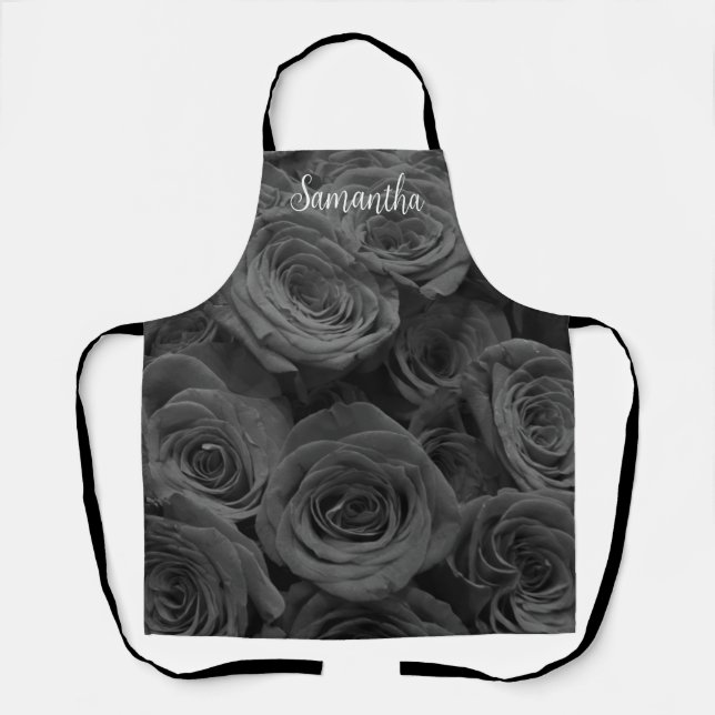 Personalise Grey roses elegant grey floral photo   Apron (Front)