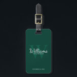 Personalise Groomsmen's name and Monogram  Luggage Tag<br><div class="desc">Add a personal touch to your wedding with personalised groomsmen luggage tag. This luggage tag features personalised groomsman's name in white classic script font style with wedding details in white classic serif font style and monogram in light emerald green classic serif font style as background, on emerald green background. Also...</div>