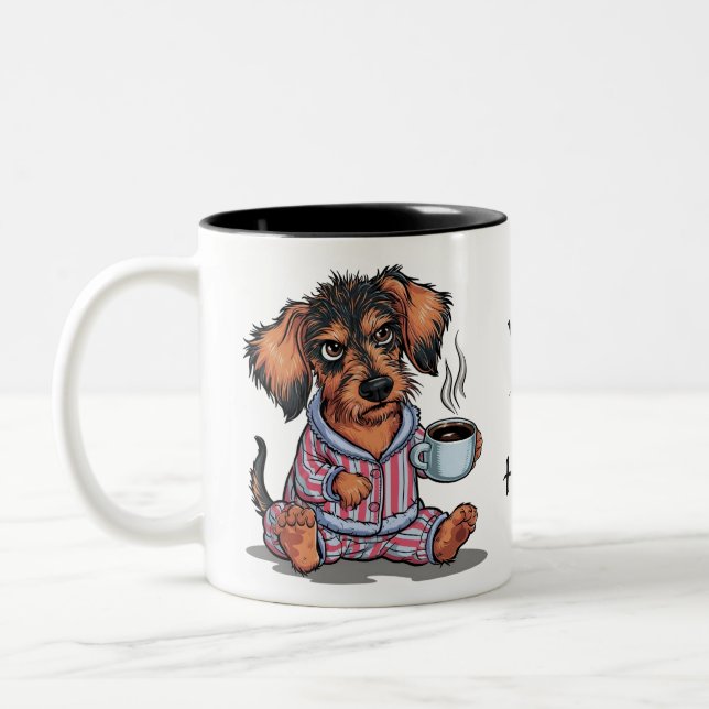 Personalise Grumpy Puppy Coffee Dachshund Dog Two-Tone Coffee Mug (Left)