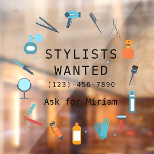 Personalise Hair Salon Stylist Wanted Shop Symbol Window Cling