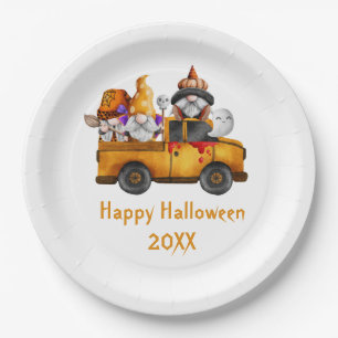 Personalise Halloween Gnomes Orange Truck Paper Plate