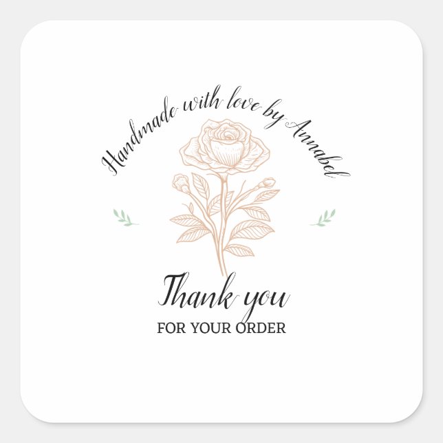 Personalise "Handmade with Love" Square Sticker (Front)