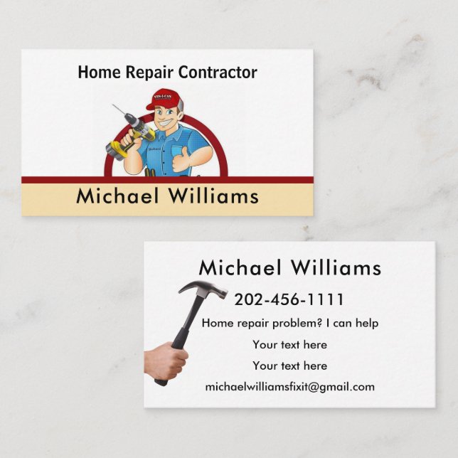 Personalise  Handyman Home Repair Easy Read Business Card (Front/Back)