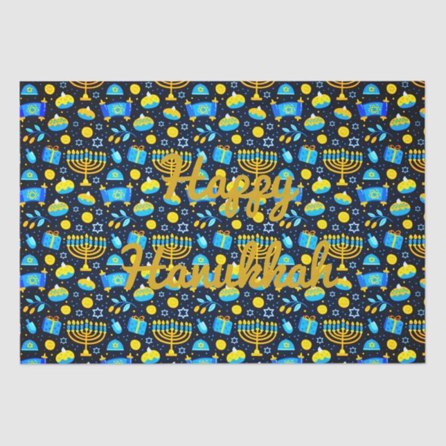 Personalise HANUKKAH Blue Gold Tissue Paper (Front)